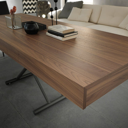 Febo convertible table by Altacom close up of wood finish top showing texture and edge detail