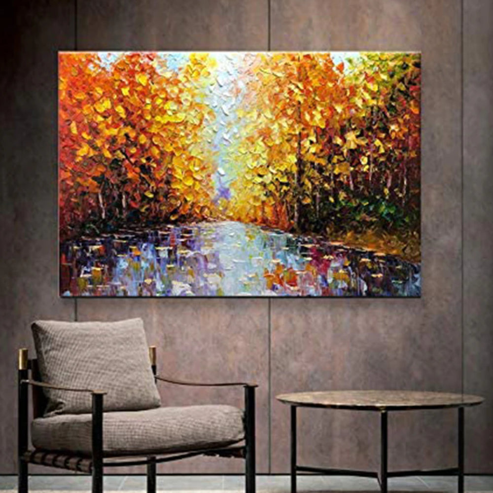 Abstract landscape large leaf forest hand painted canvas