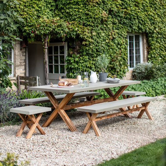 Large Burford Table and Bench Set in Natural by Garden Trading - Polystone