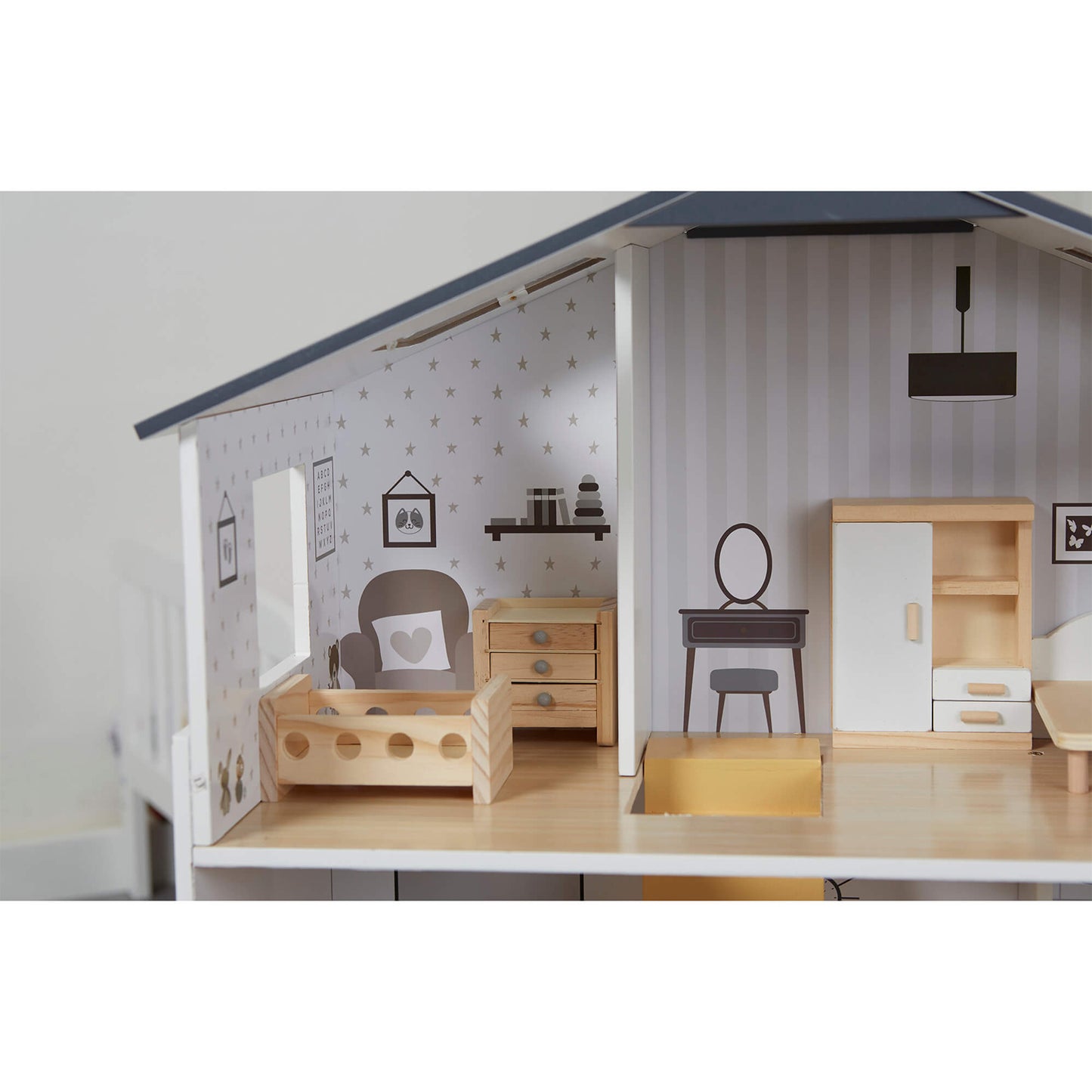 Contemporary Dolls House with 18 Handcrafted Wood Furniture Accessories by Liberty House Toys
