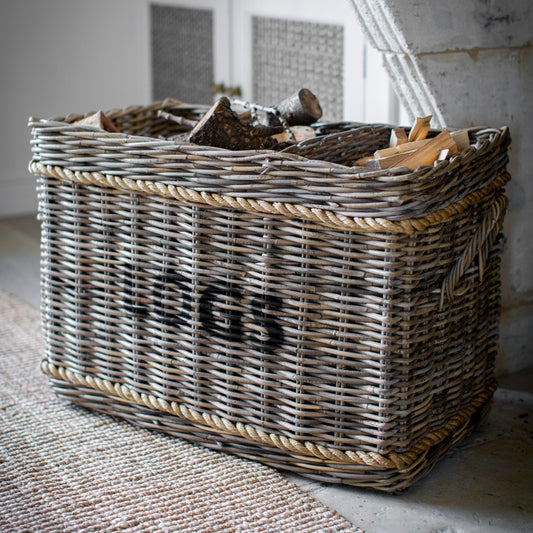 Rectangular Log Basket with Rope by Garden Trading - Rattan