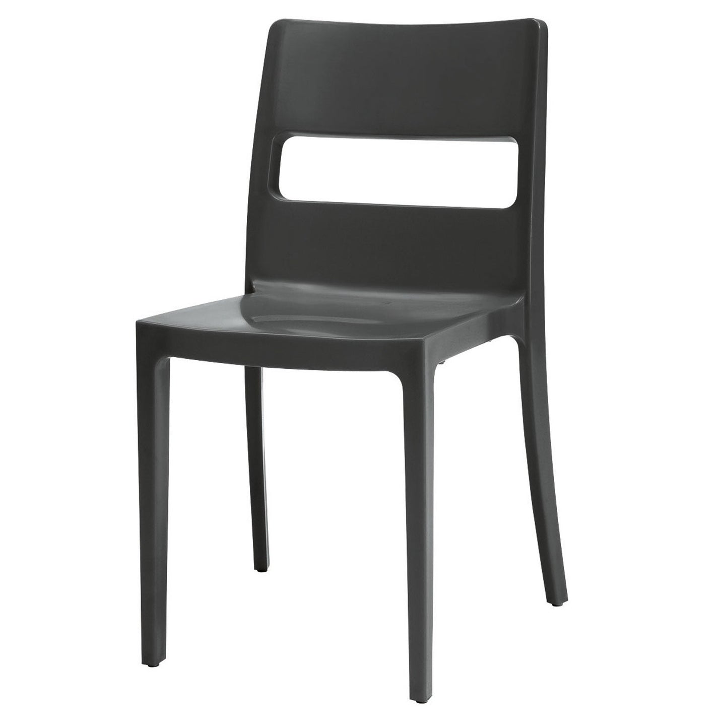 SCAB Sai chair in anthracite with a minimalist contemporary design, crafted from glass fibre reinforced technopolymer for stackable indoor and outdoor dining use, Made in Italy
