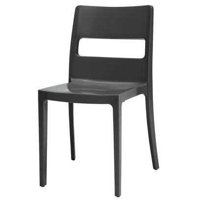 SCAB Sai chair in anthracite with a minimalist contemporary design, crafted from glass fibre reinforced technopolymer for stackable indoor and outdoor dining use, Made in Italy