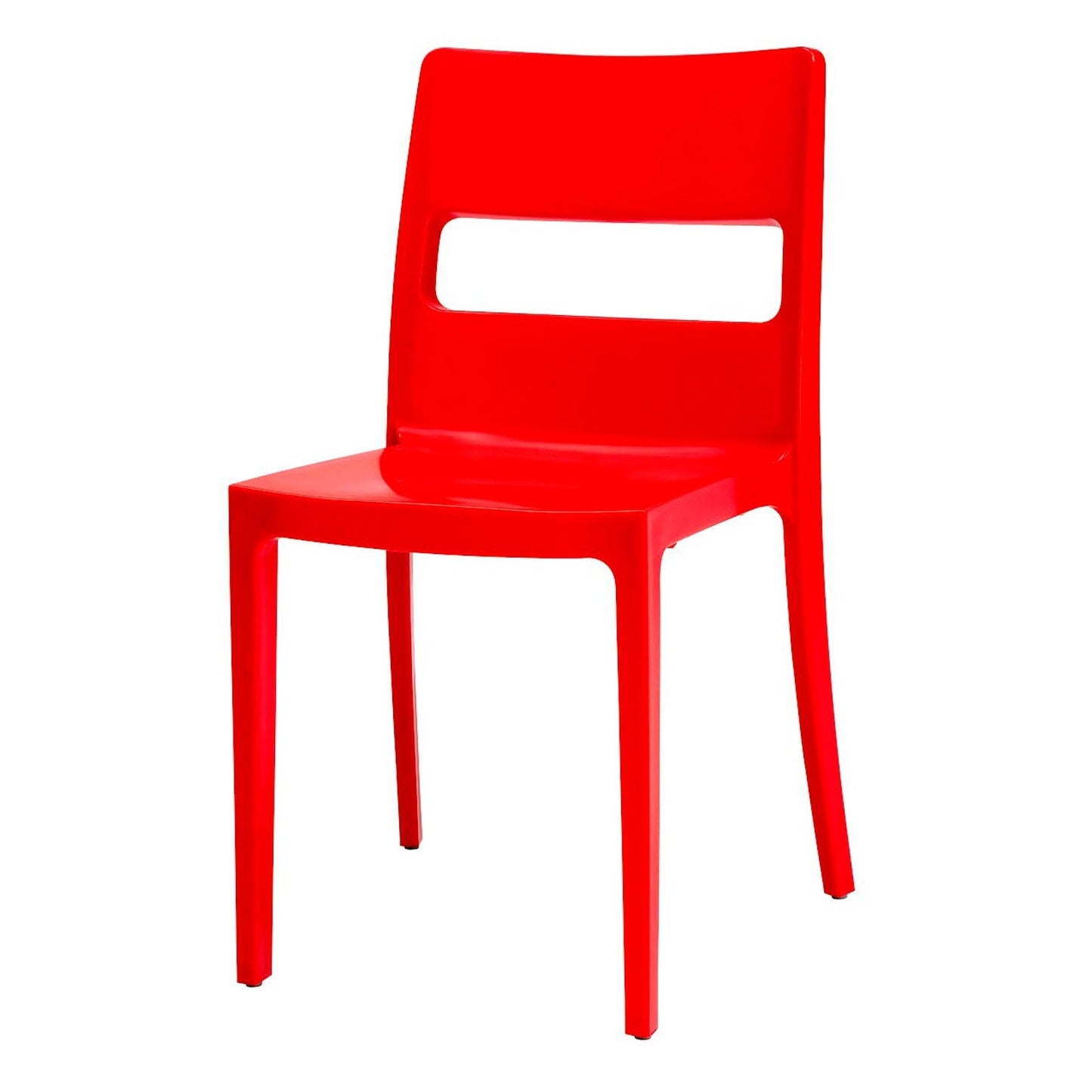 SCAB Sai chair in red with a contemporary minimalist design, made from stackable glass fibre reinforced technopolymer for indoor and outdoor dining spaces, Made in Italy