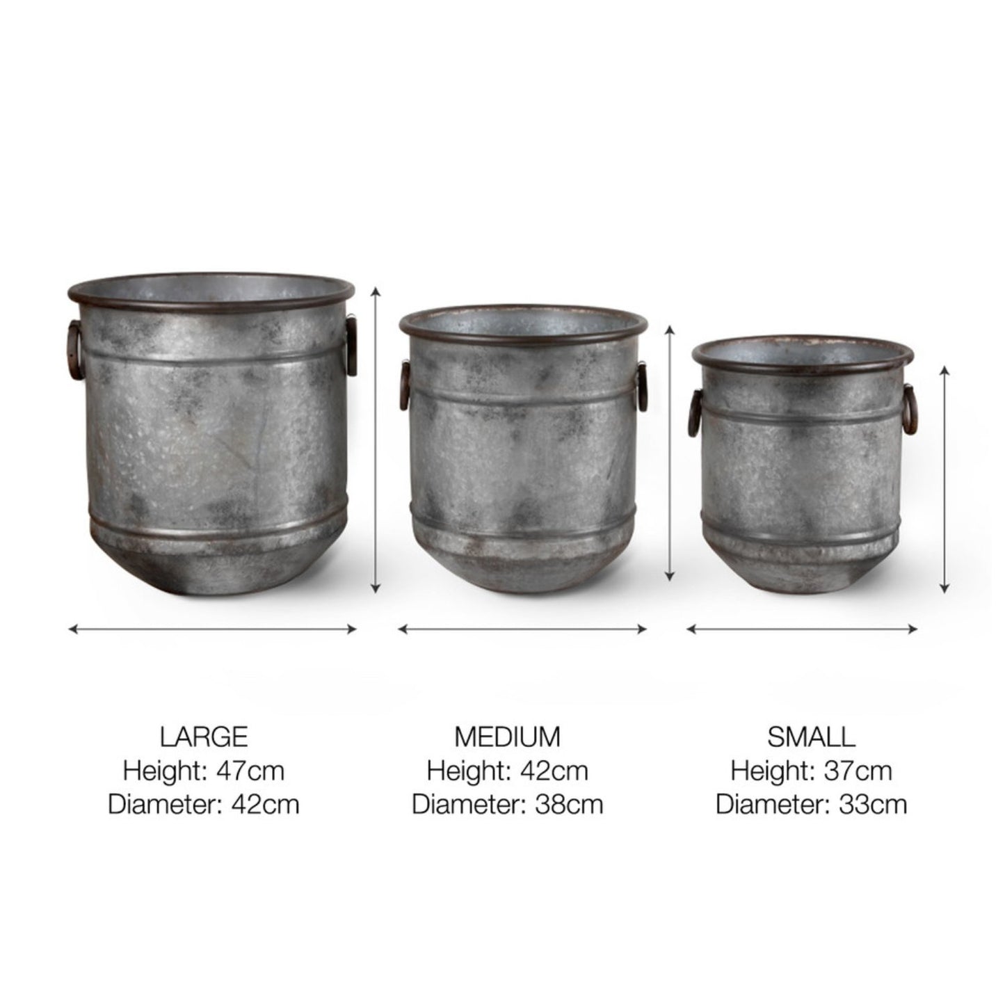 Set of 3 Malmesbury Planters by Garden Trading - Galvanised Steel